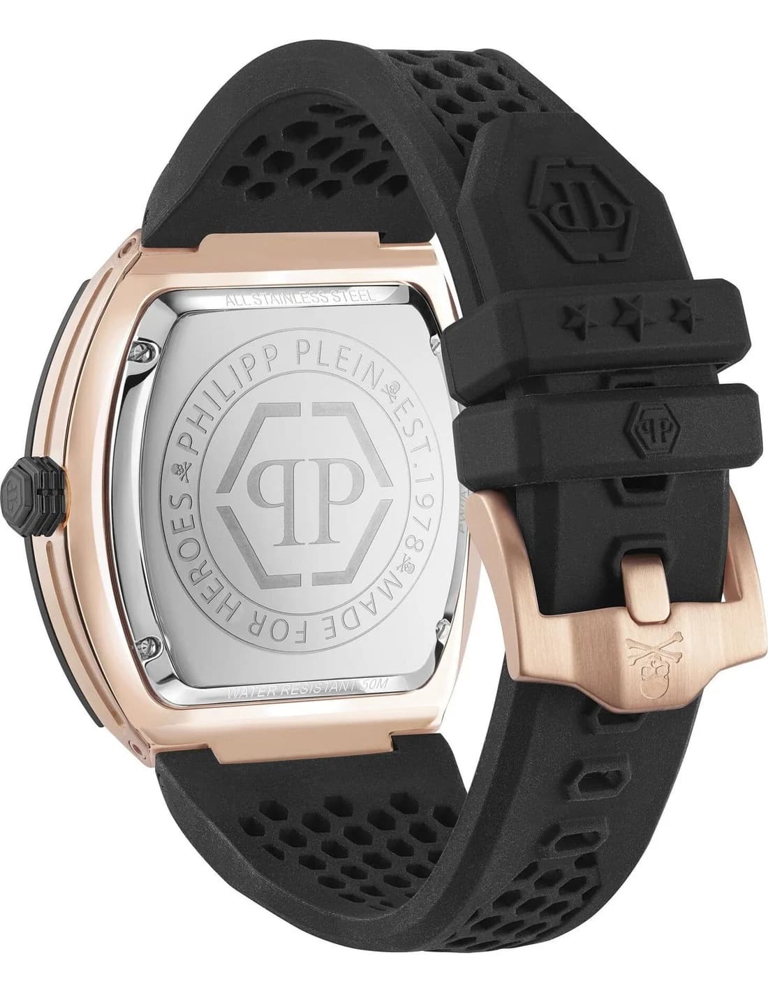 Men's Philipp Plein The Hexagon Phantom PWPUA0124 watch black dial silicone strap vue 2