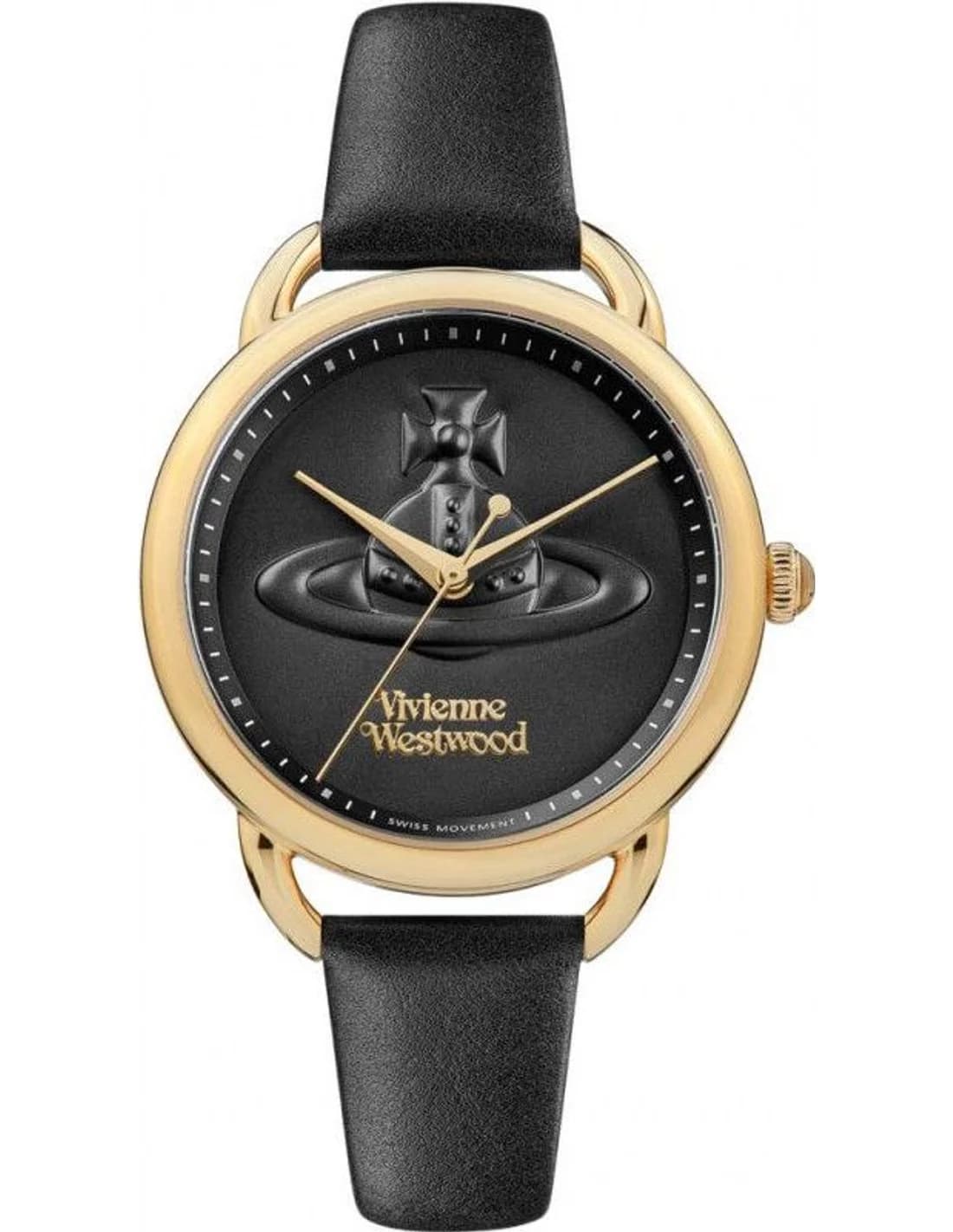 Vivienne Westwood Carnaby VV163GDBLK, montre femme cadran noir, élégance minimaliste à deux aiguilles