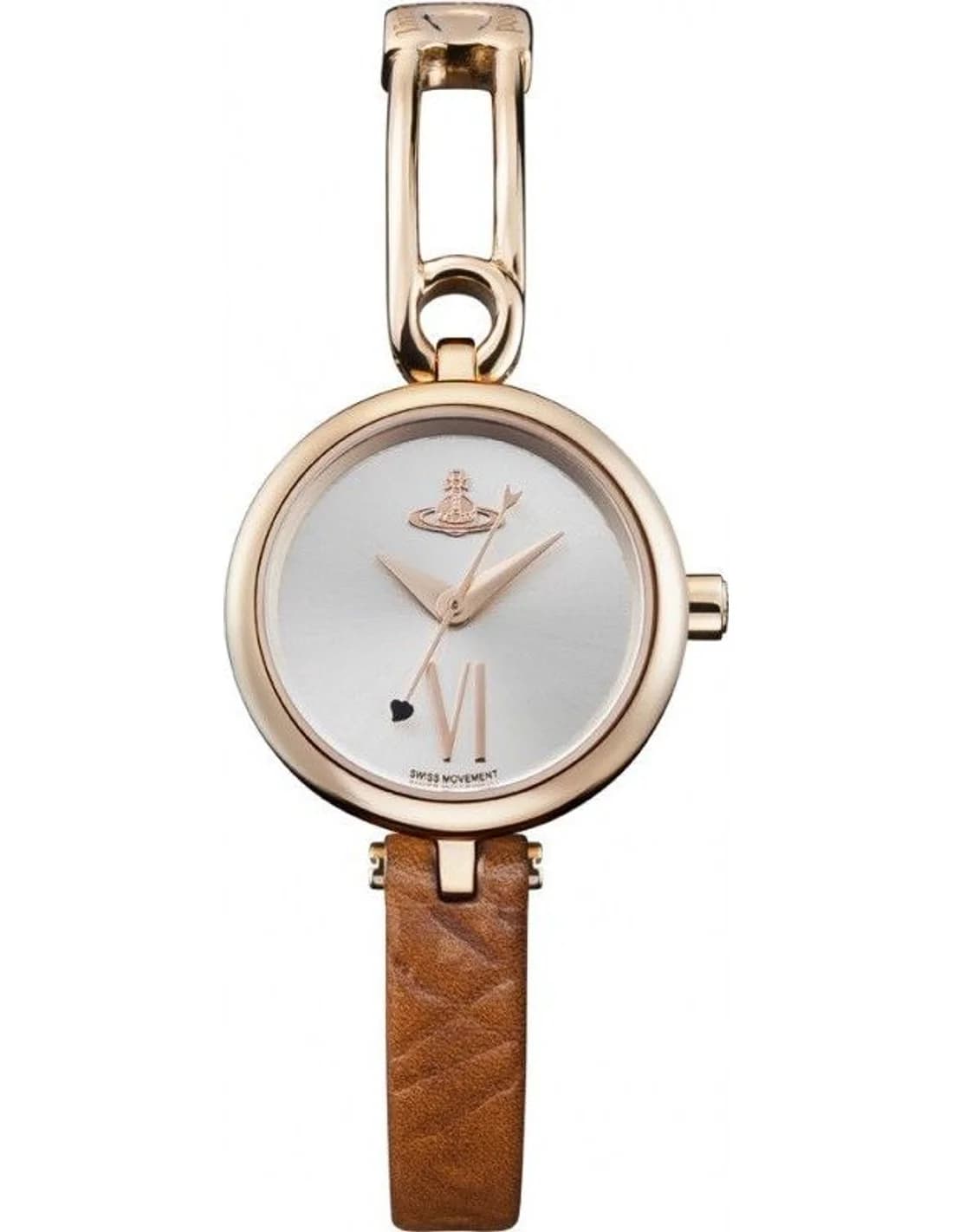 Vivienne Westwood Soho VV200RSBR, montre femme cadran argent, bracelet cuir marron