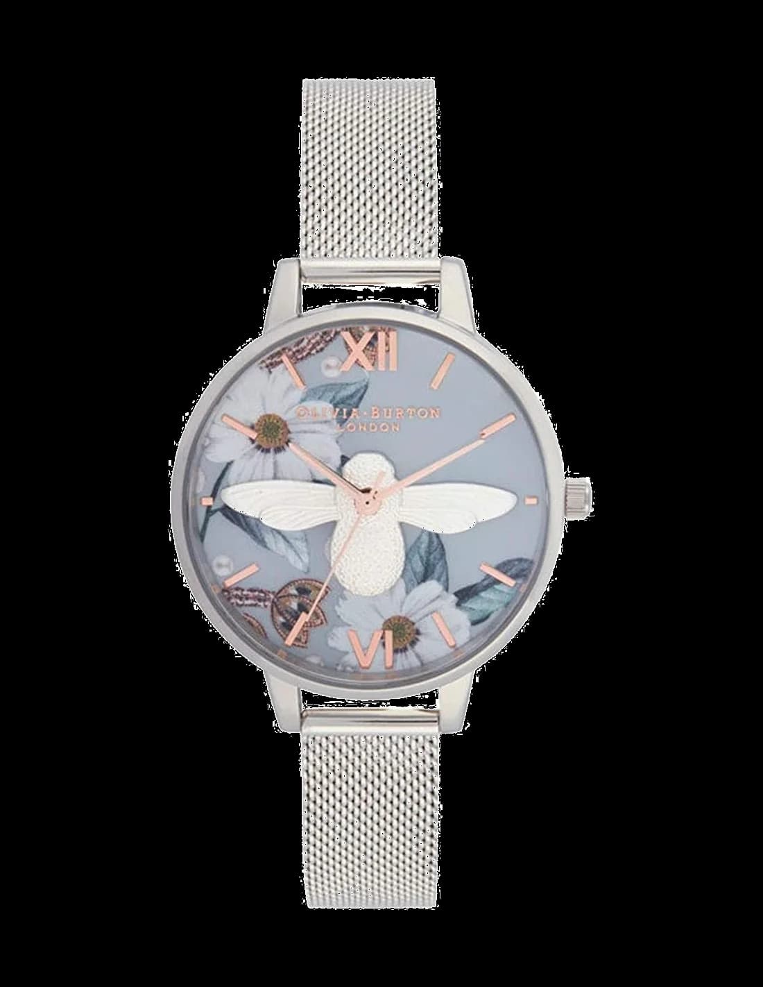 Olivia Burton OB16BF18 montre femme, cadran bleu avec abeille 3D, bracelet acier doré