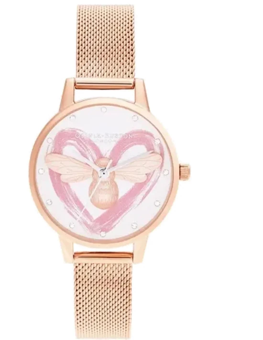Montre Olivia Burton Lucky Bee OB16FB01 maille milanaise or rose