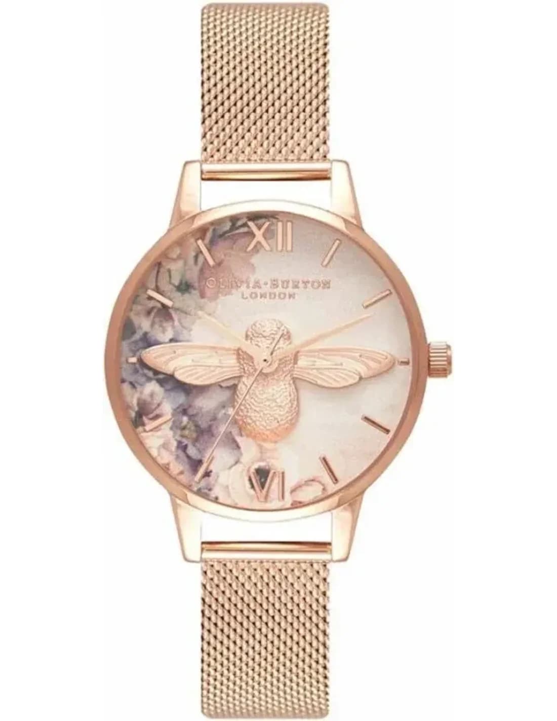 Olivia Burton OB16PP40 montre femme, cadran blanc, bracelet maille milanaise or rose