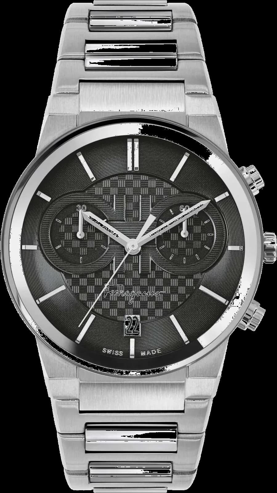 Salvatore Ferragamo SFME00321 montre homme, chronographe au cadran noir sur acier