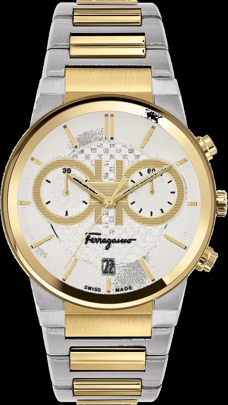 Salvatore Ferragamo SFME00821 montre homme, chronographe bicolore au cadran argenté