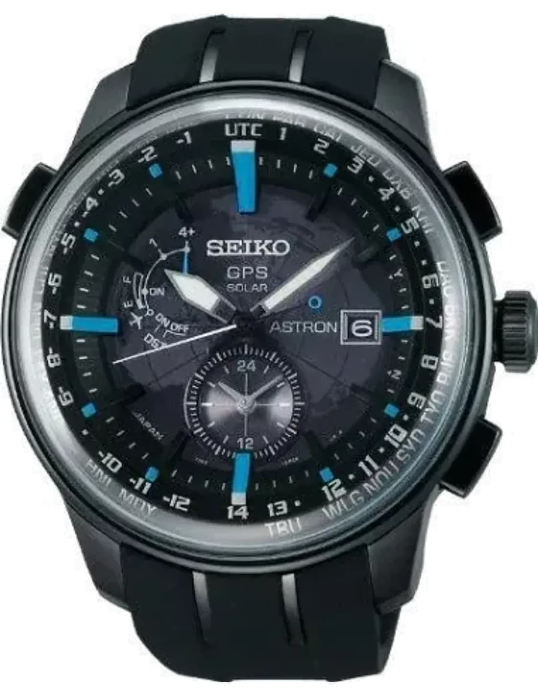 Seiko SAS033J1 montre homme, astron solaire GPS avec bracelet silicone noir