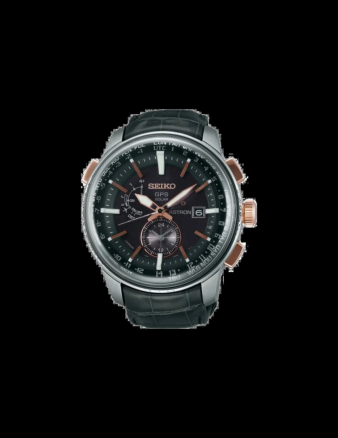 Seiko SAS038J1 montre homme, Cadran noir, bracelet cuir crocodile noir