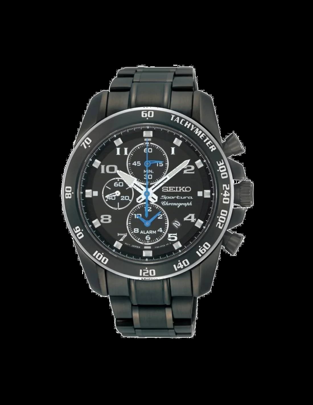 Seiko SNAE77 montre homme, cadran noir sur bracelet acier brossé