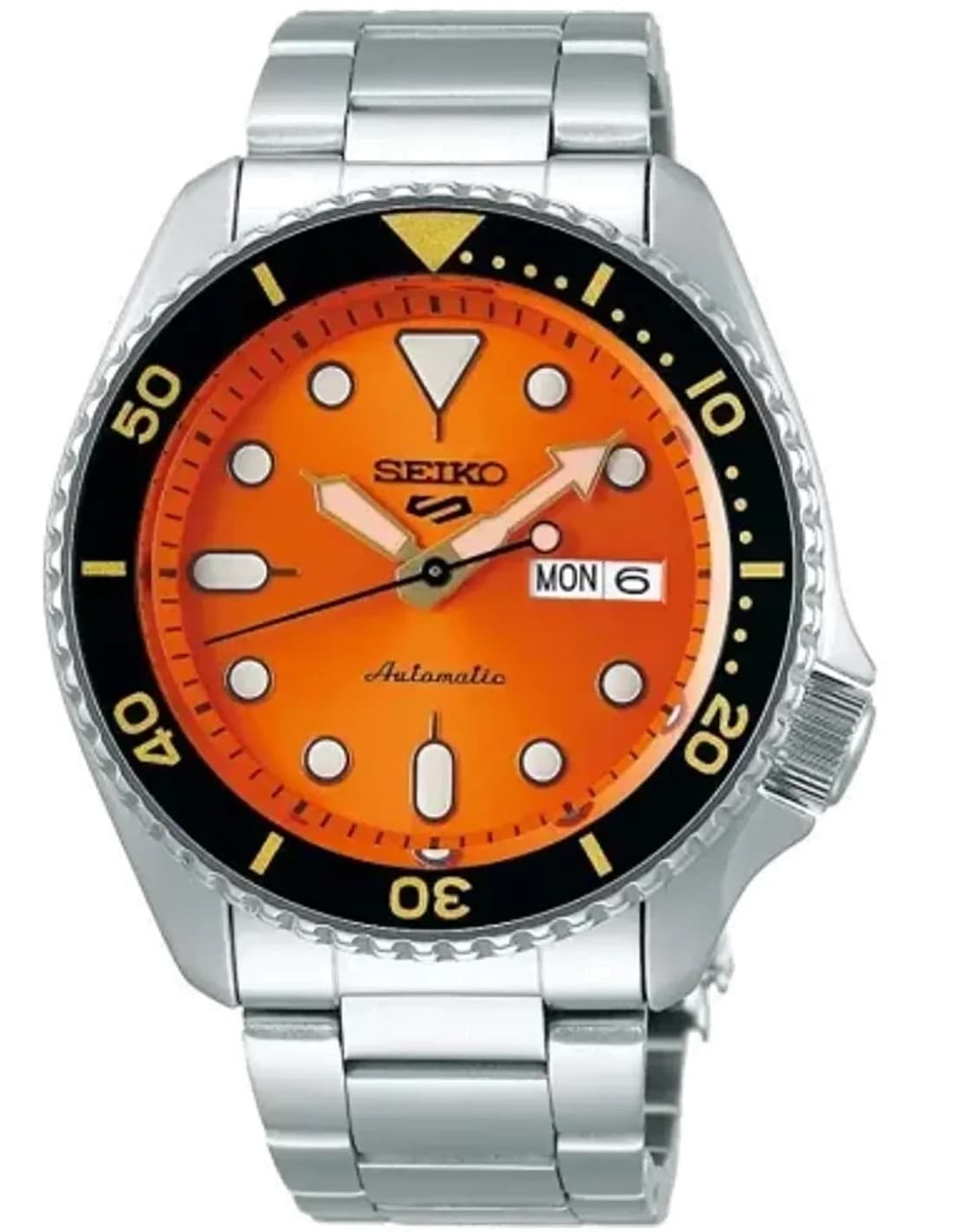 Seiko SRPD59K1 Automatic Orange Dial and Stainless Steel Strap Watch