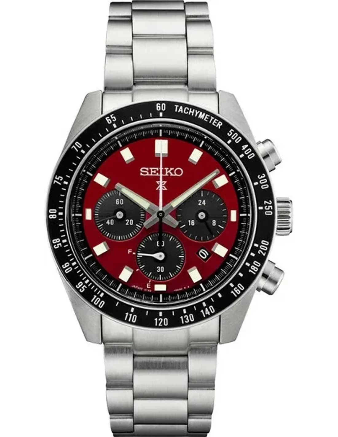 Seiko SSC927 montre homme, cadran rouge soleillé avec chronographe et bracelet acier