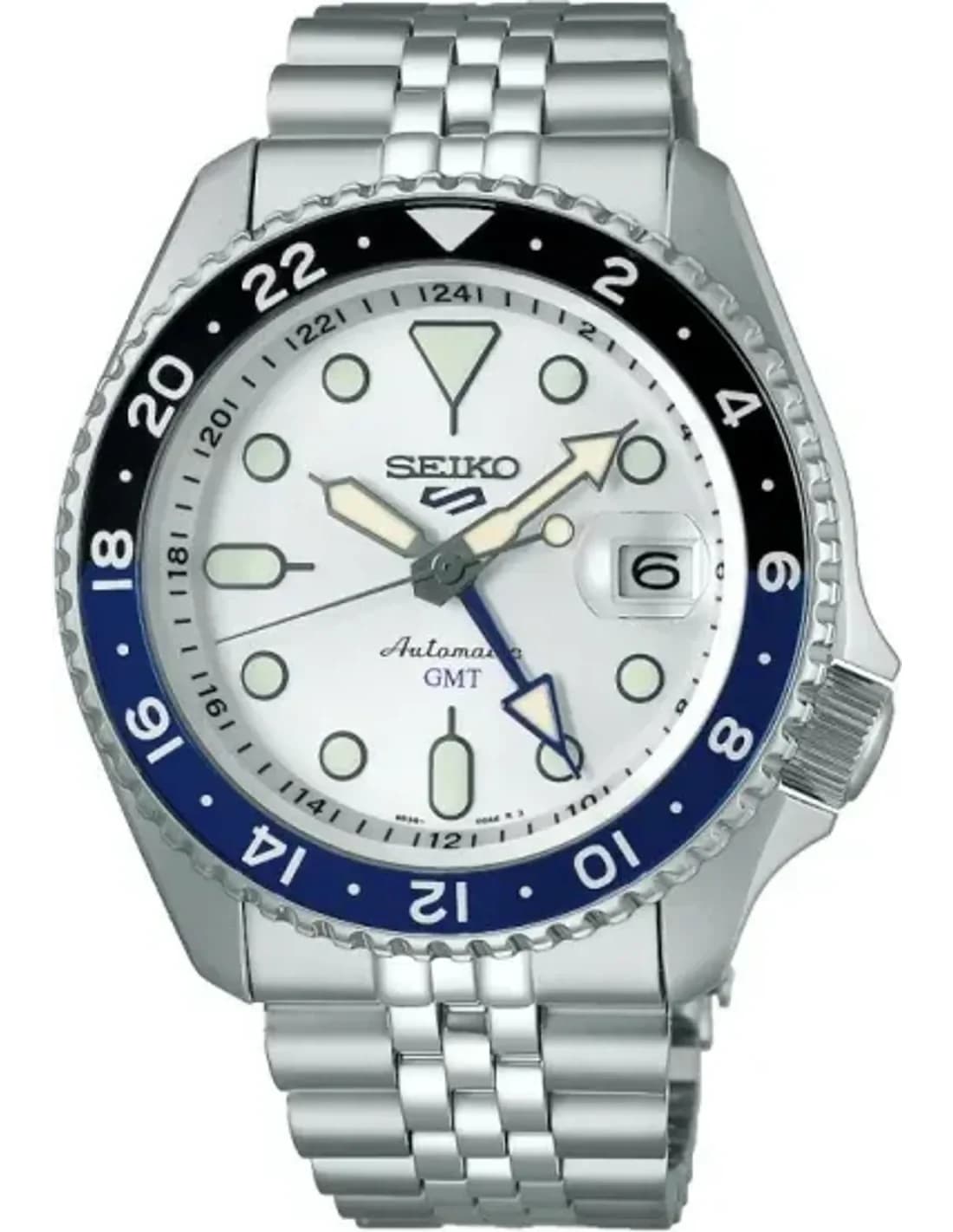 Seiko SSK033K1 montre homme, blanc sur bracelet acier 20mm avec lunette bicolore