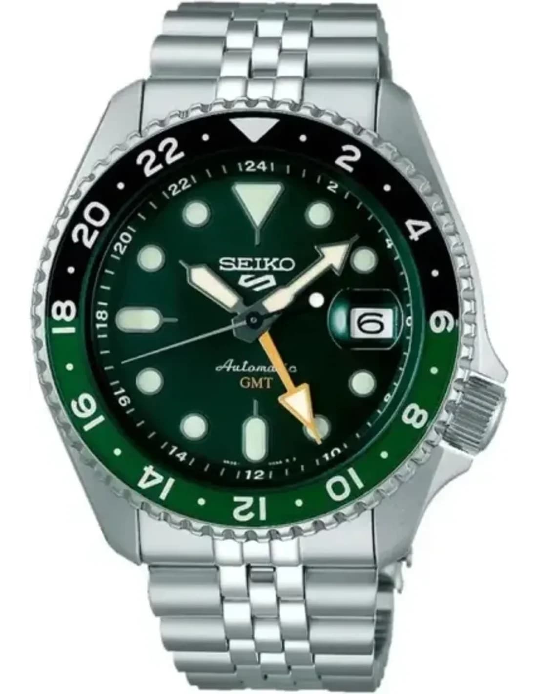 Seiko SSK035K1 montre homme, vert soleil sur bracelet acier 20mm lunette bicolore
