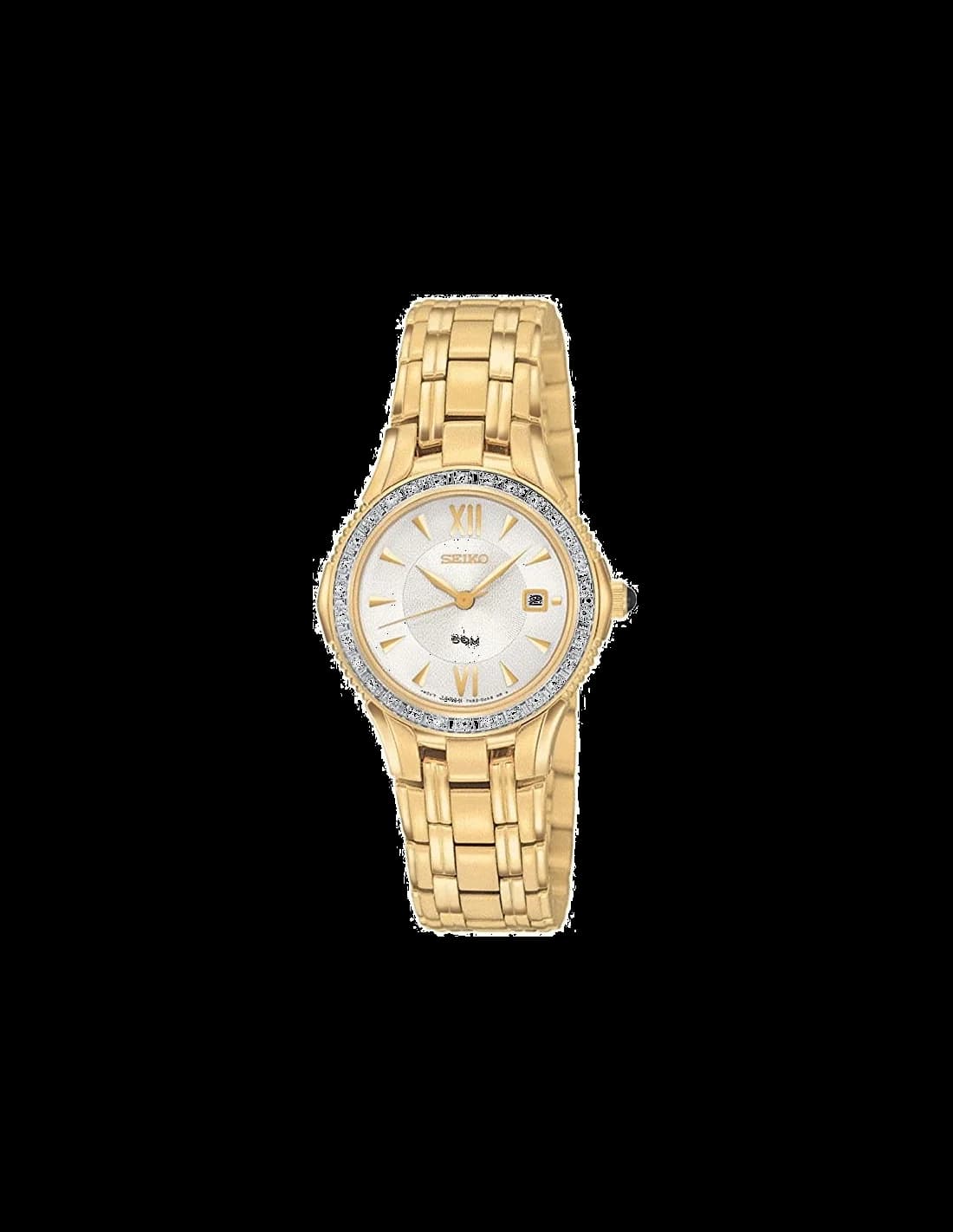 Seiko SXDA86 montre femme, cadran argent satiné et diamants