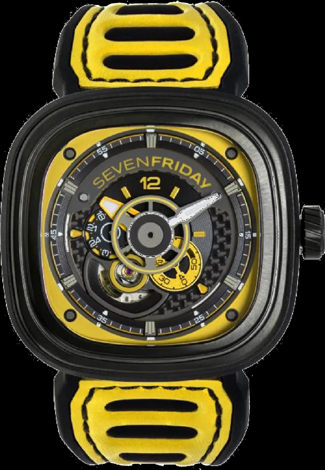 Sevenfriday P3B/03 montre homme, cadran multicolore, bracelet cuir, boîtier bronze PVD