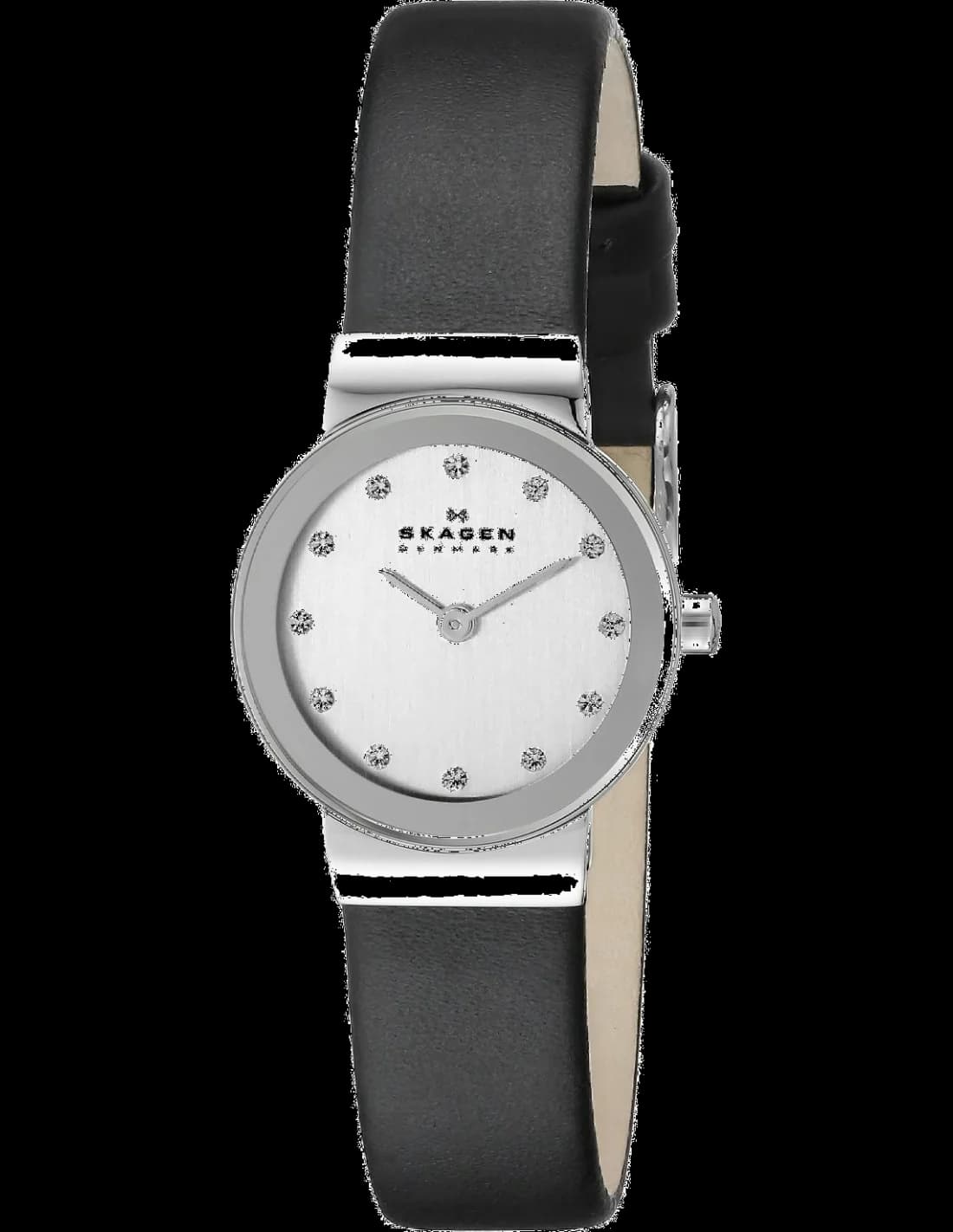 Skagen 358XSSLBC montre femme, cadran argent, bracelet cuir noir