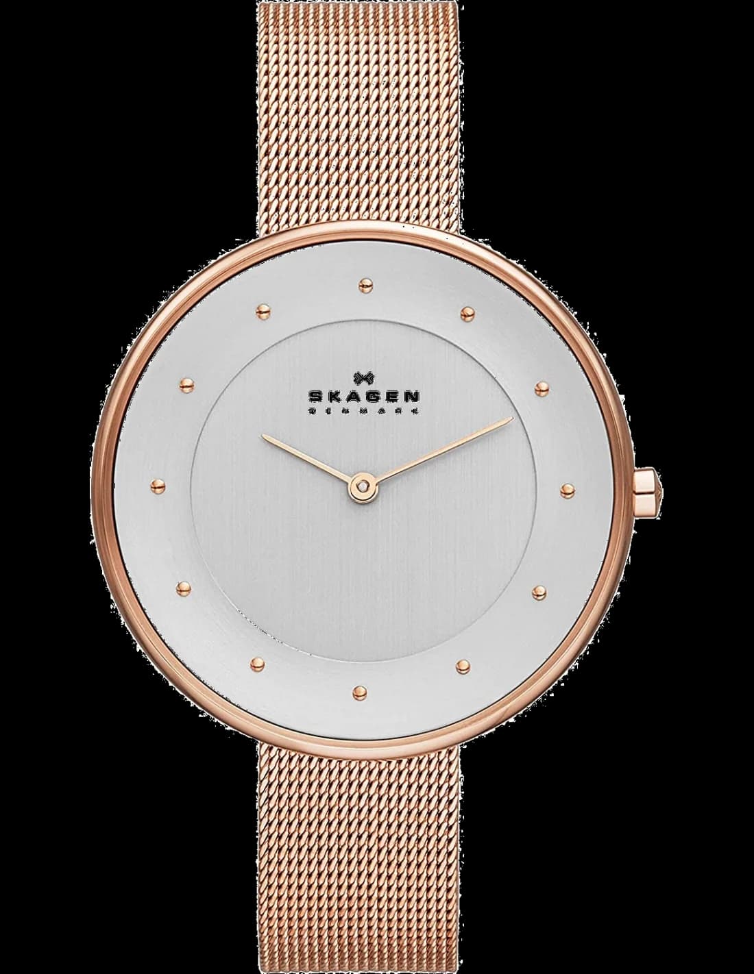 Skagen SKW2142 montre femme, cadran argent satiné, bracelet maille milanaise or rose