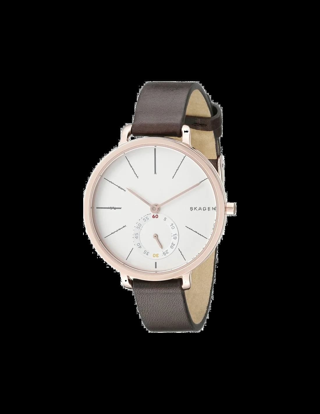 Skagen SKW2356 montre femme, cadran blanc sur bracelet cuir marron
