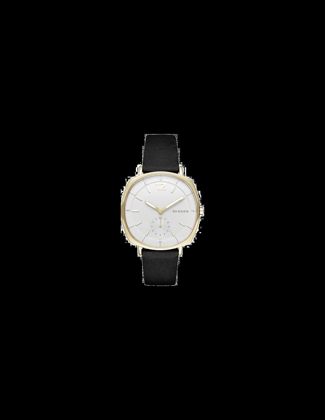 Skagen SKW2404 montre femme, boîtier or et cadran argent, bracelet cuir noir