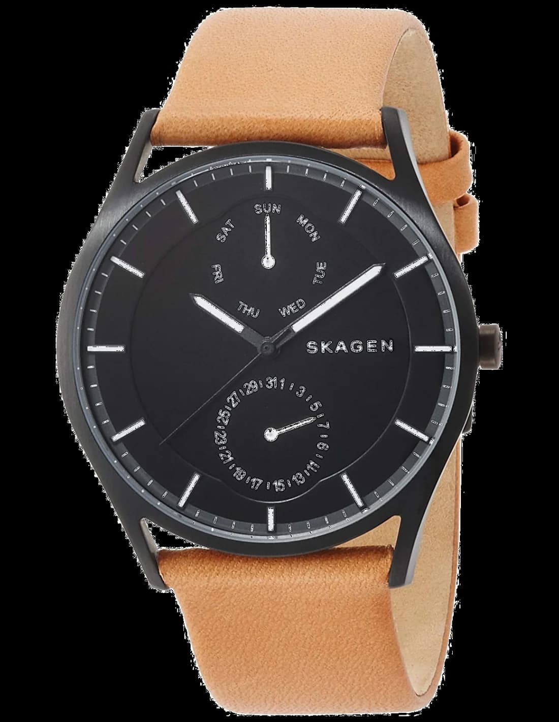 Skagen SKW6265 montre homme, avec cadran noir et bracelet cuir brun