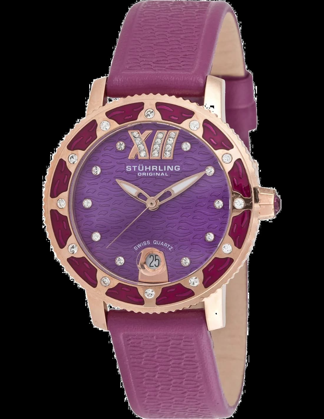 Montre Femme Stuhrling Original 225.1145Q61 Violet Lunette et cadran avec strass