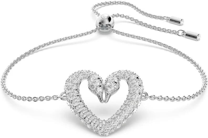 Swarovski 5625534 montre femme, motif cœurs et cygnes en plaqué rhodium blanc