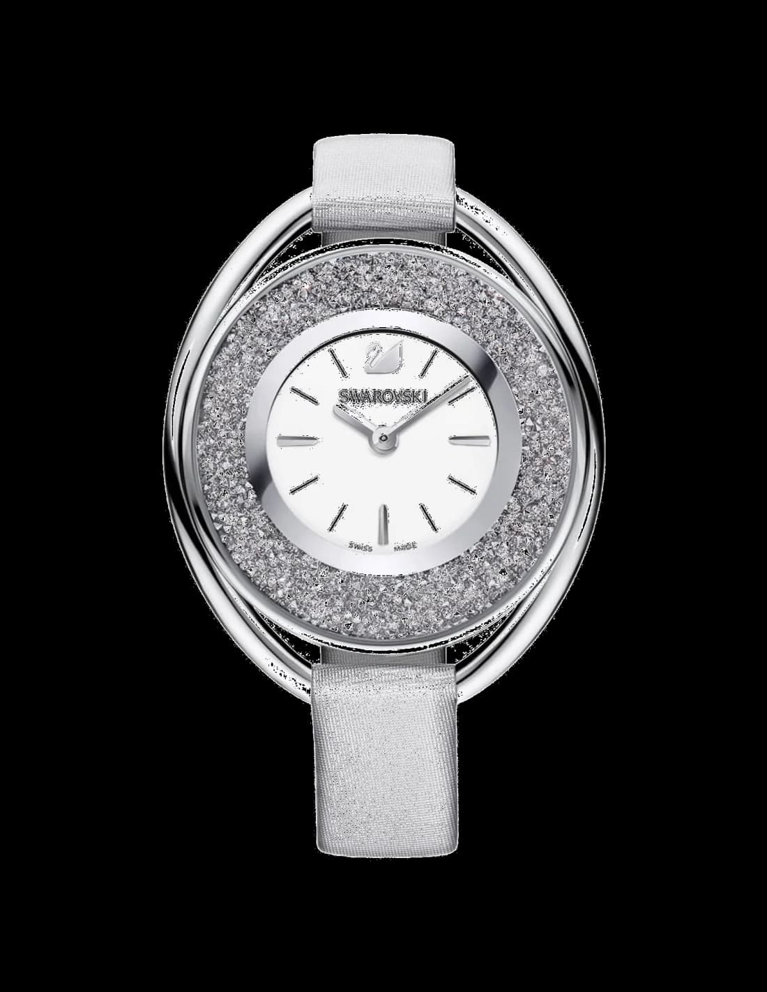 Swarovski 5263907 montre femme, cadran blanc, bracelet cuir gris avec cristaux