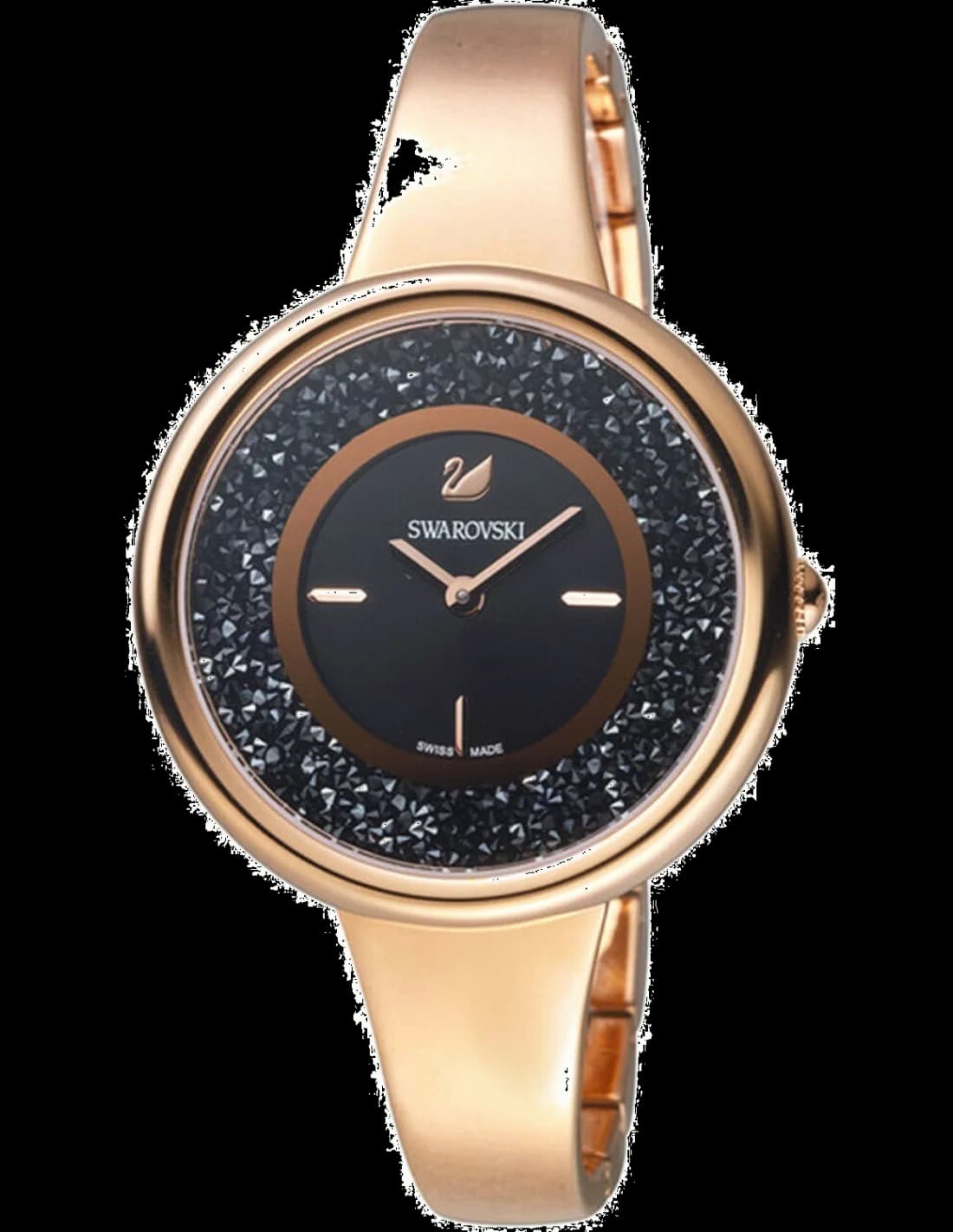 Swarovski 5295334 montre femme, cadran noir, bracelet acier or rose