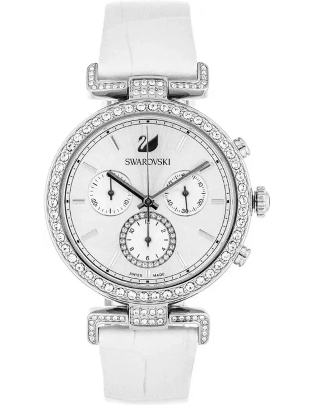 Swarovski 5295346 montre femme, chronographe cuir blanc cristaux éclatants