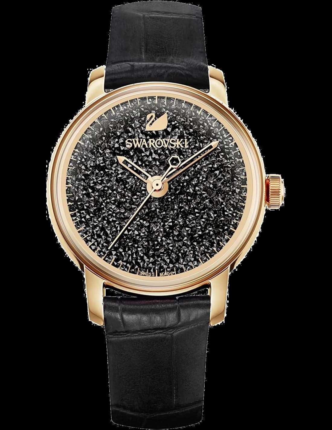 Swarovski 5295377 montre femme, cadran noir, bracelet cuir noir