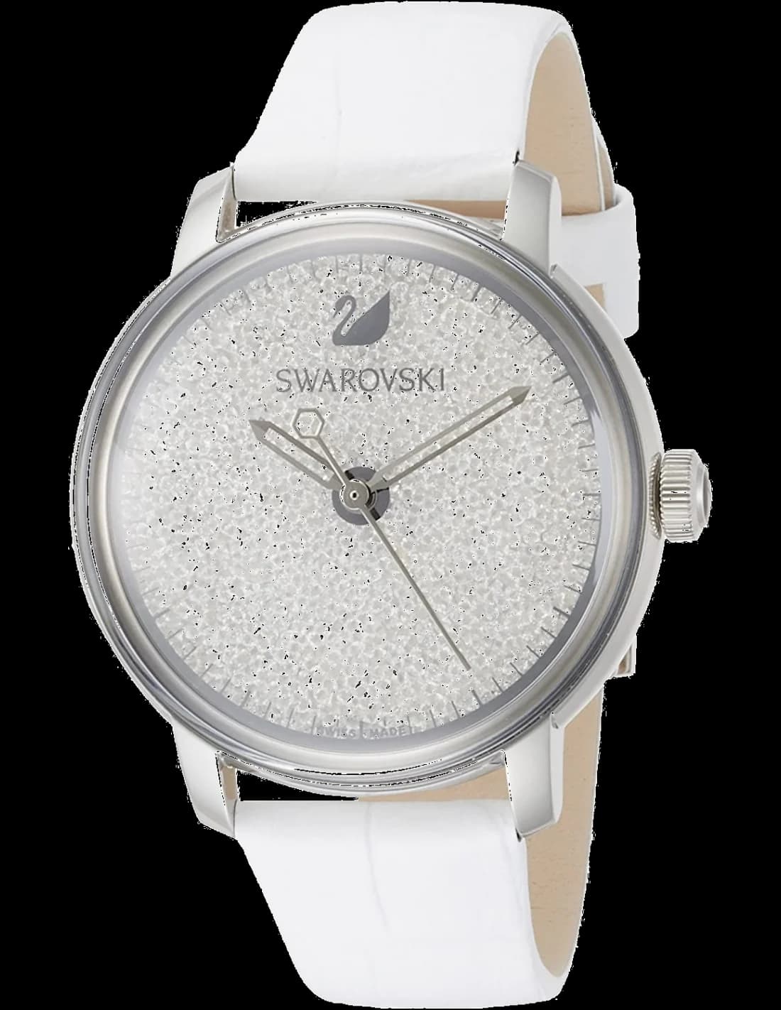 Swarovski 5295383 montre femme, cadran argent, bracelet cuir blanc