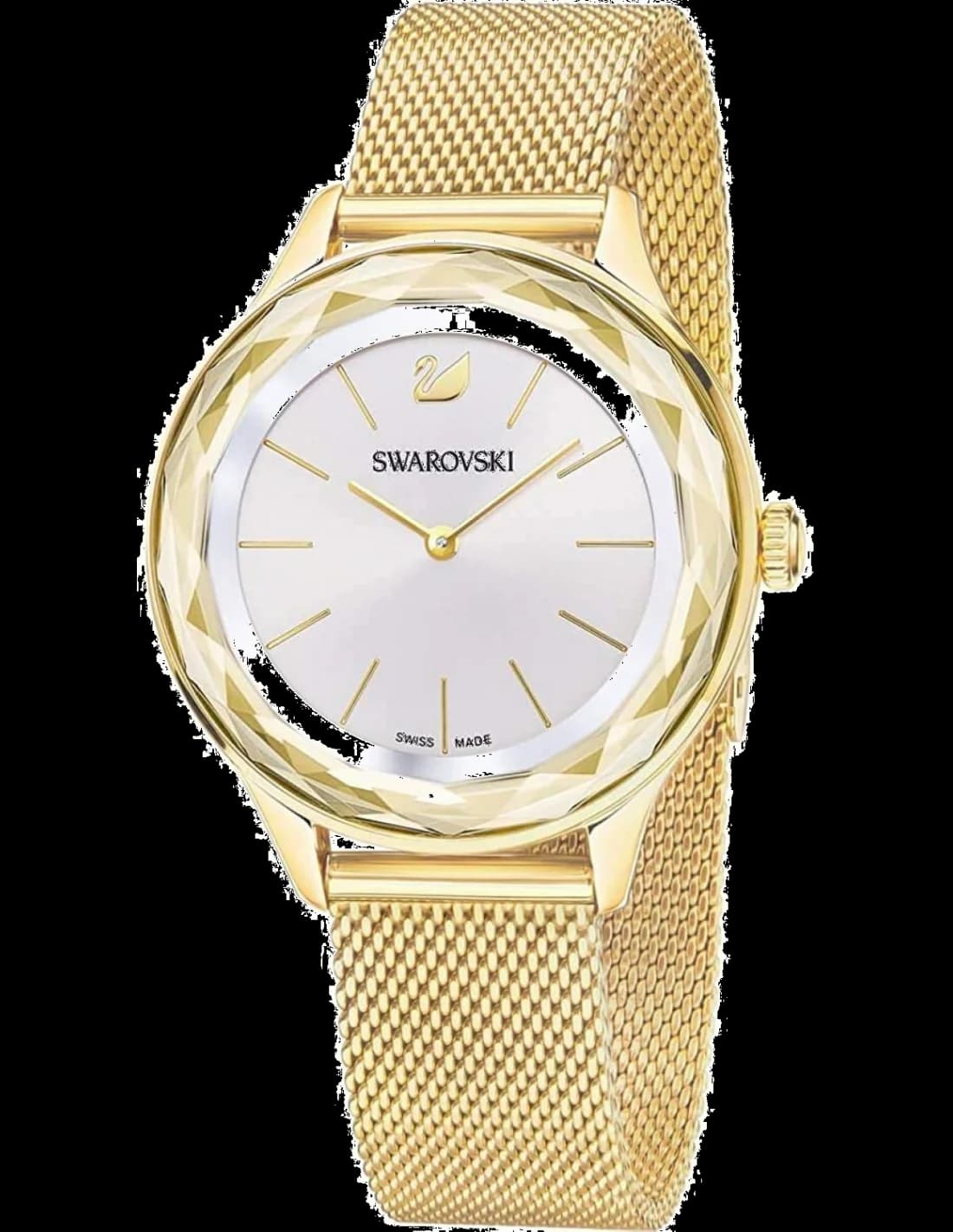 Swarovski 5430417 montre femme, cadran or, bracelet acier maille milanaise doré