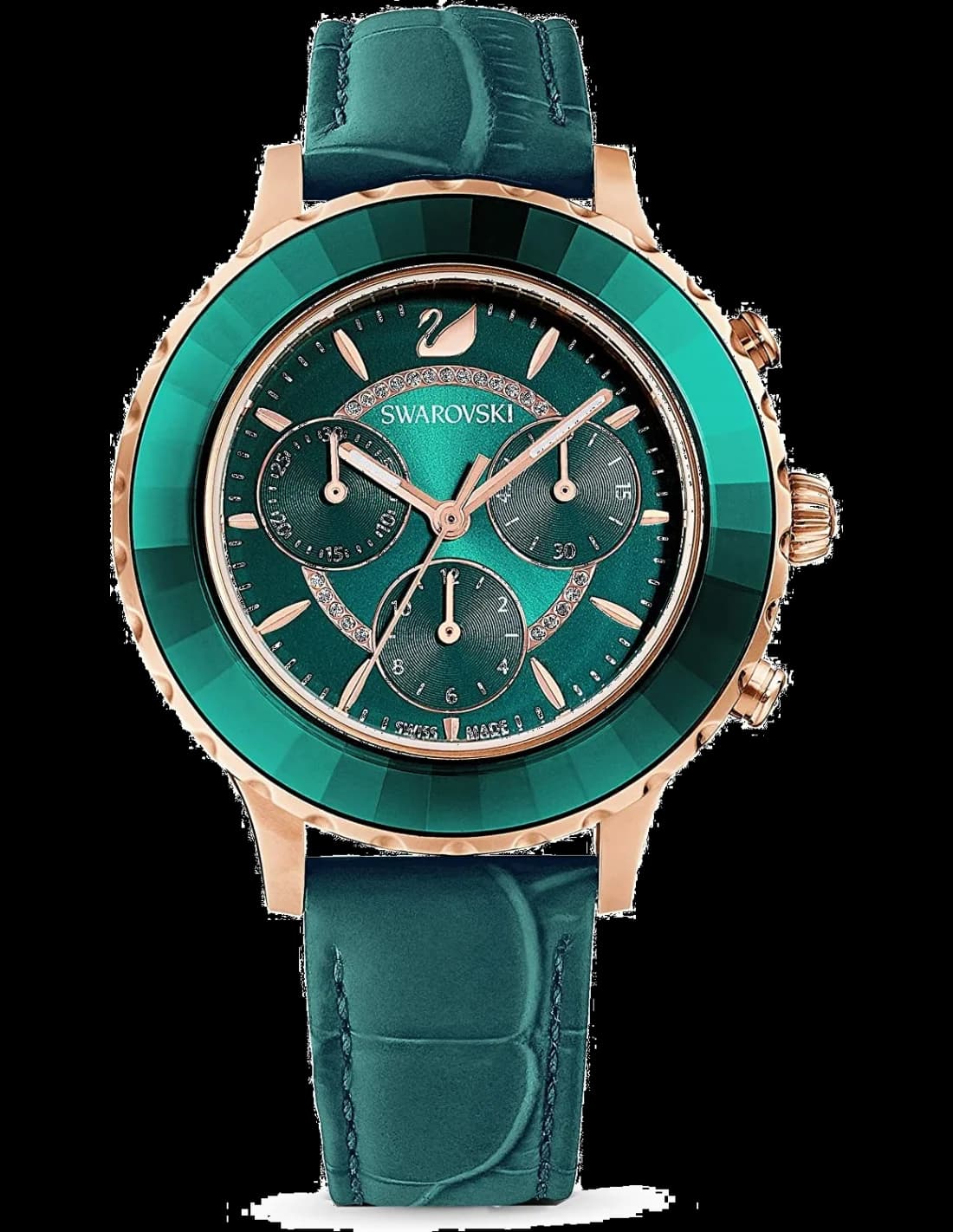 Swarovski 5452498 montre femme, cadran vert émeraude avec bracelet cuir