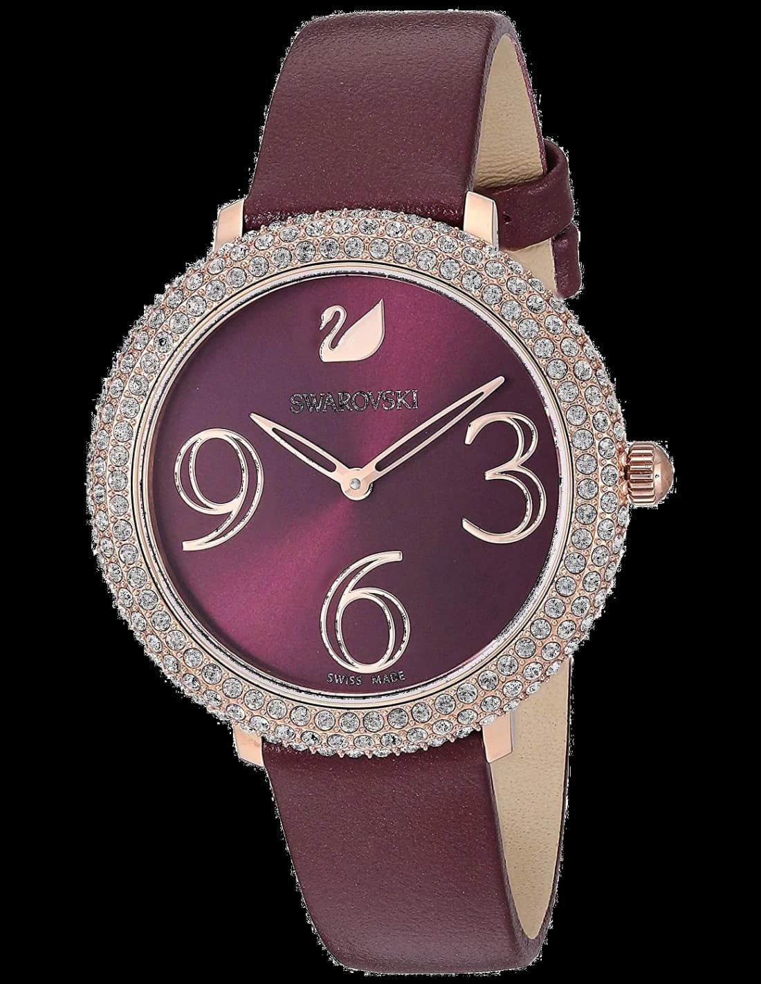 Swarovski 5484064 montre femme, cadran bordeaux sur cuir