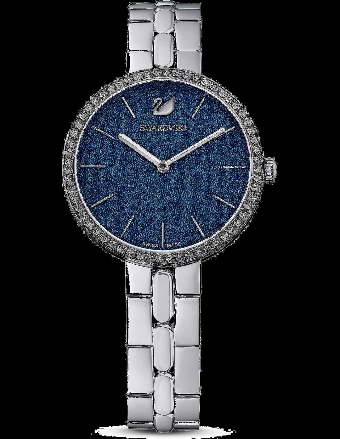 Swarovski 5517790 montre femme, cadran bleu poudre diamants acier poli