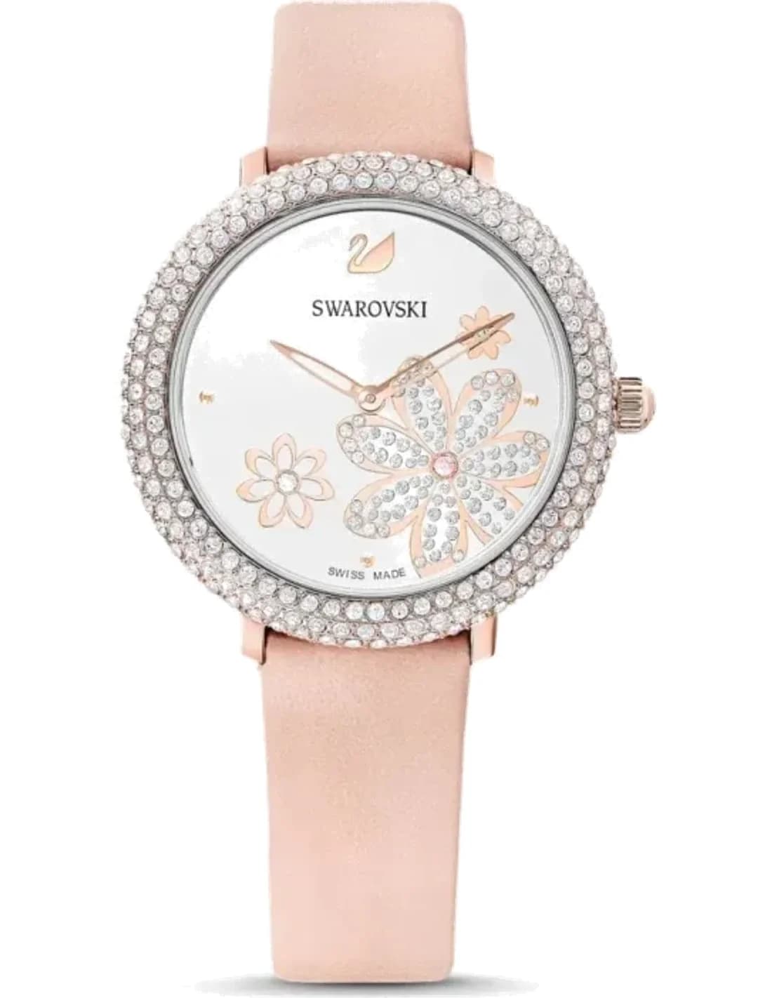 Swarovski 5519223 montre femme, cadran argenté, bracelet cuir rose