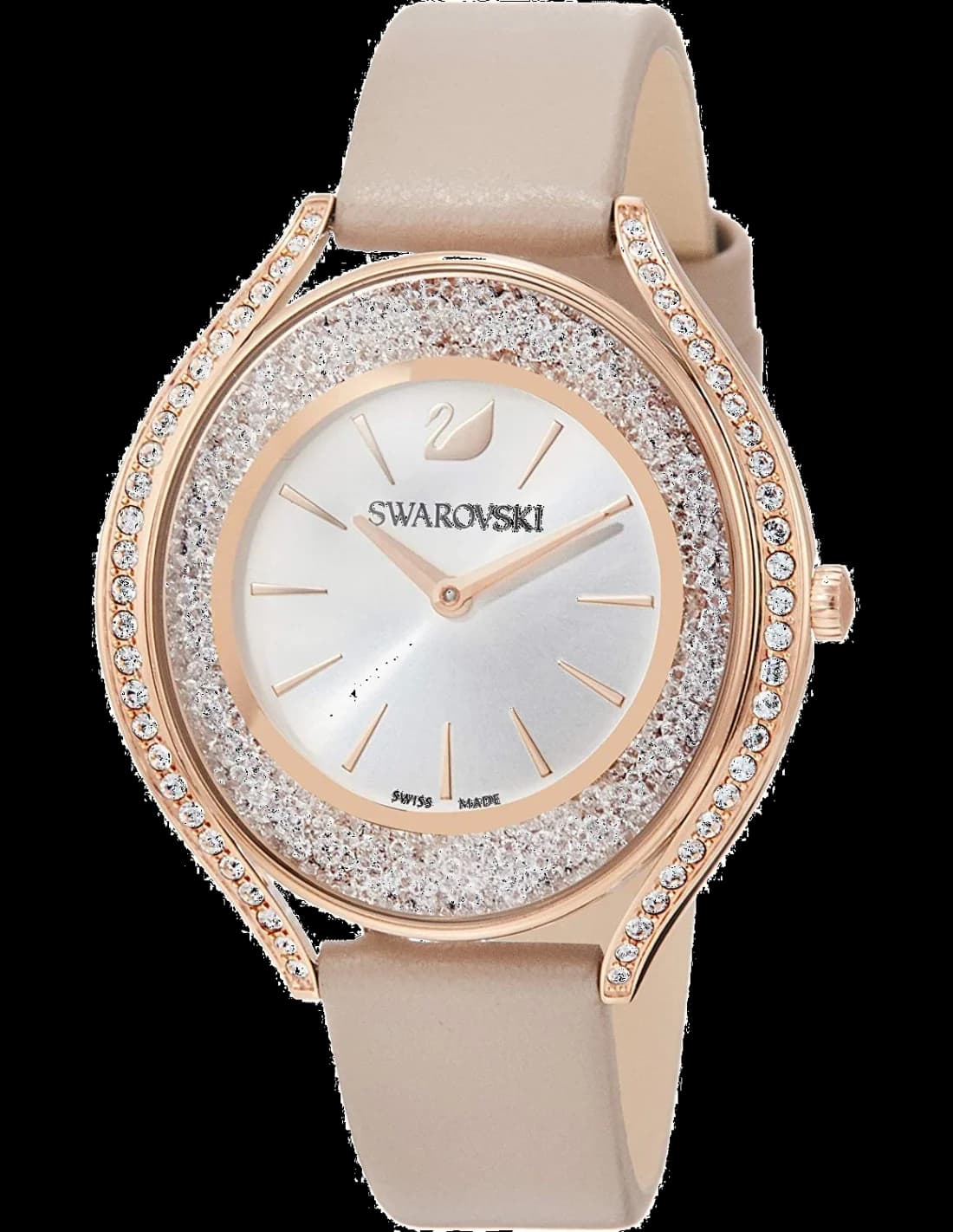 Swarovski 5519450 montre femme, cadran argenté avec bracelet cuir beige