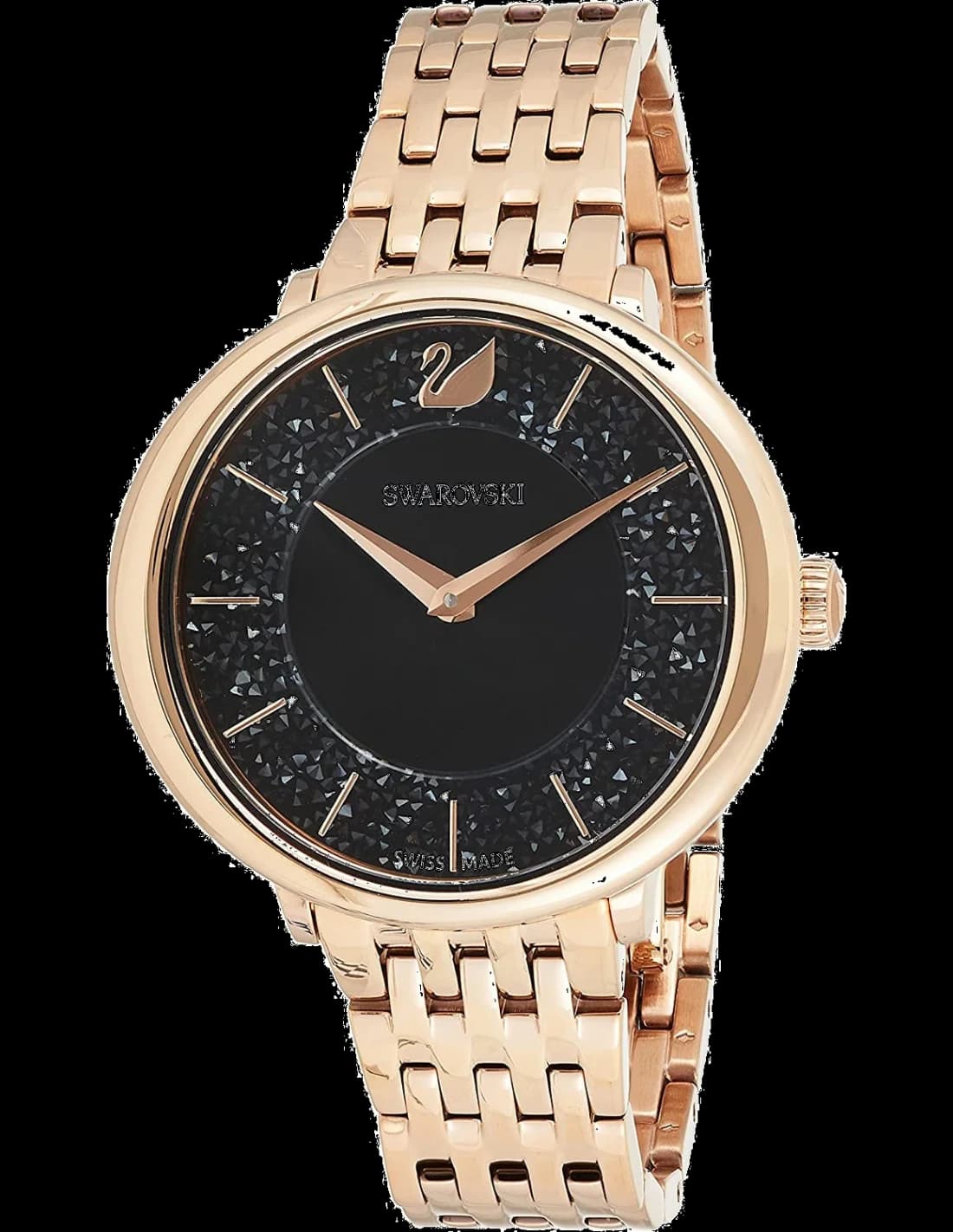 Swarovski 5544587 montre femme, cadran noir sur acier or rose