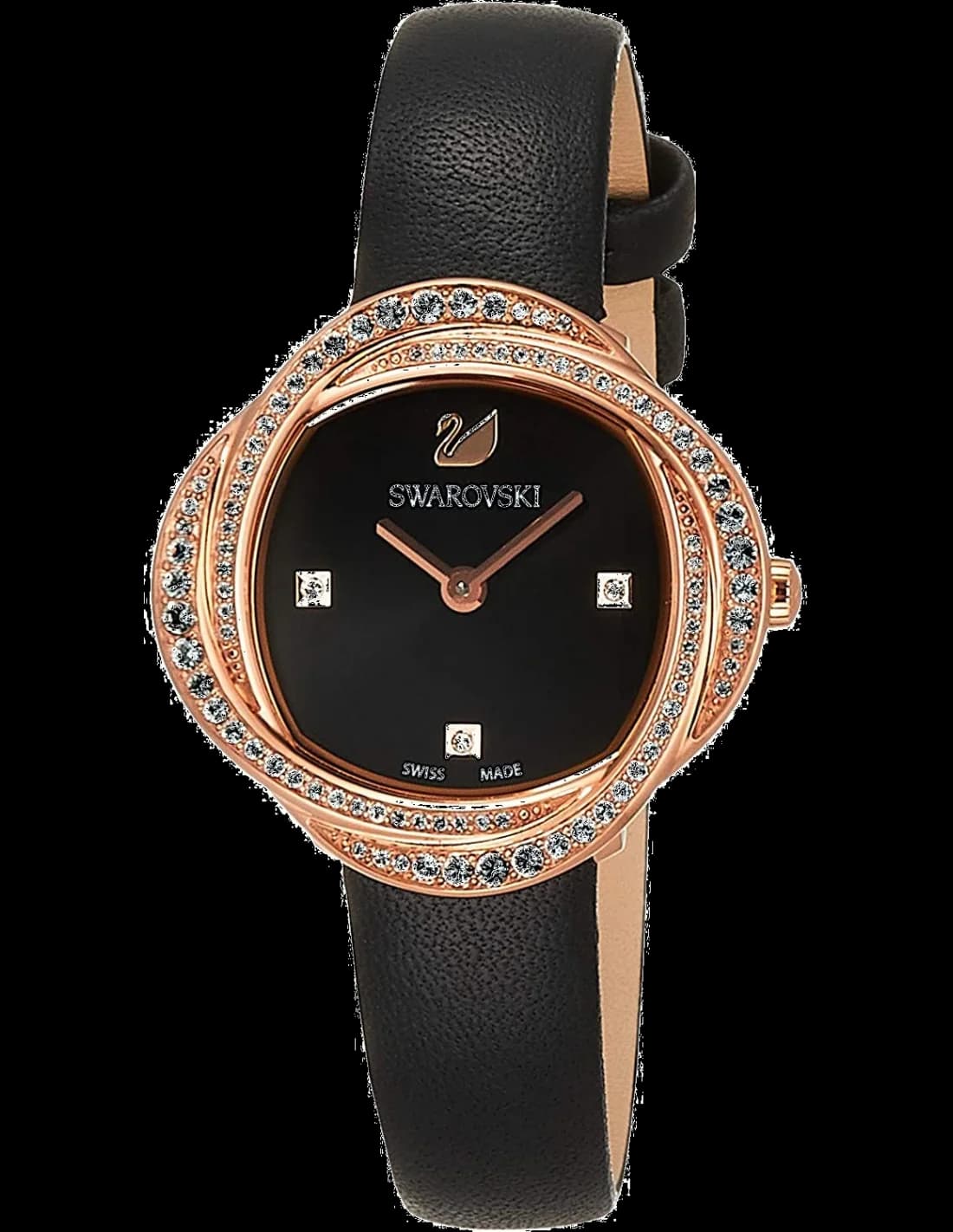 Swarovski 5552421 montre femme, cadran noir avec bracelet cuir noir