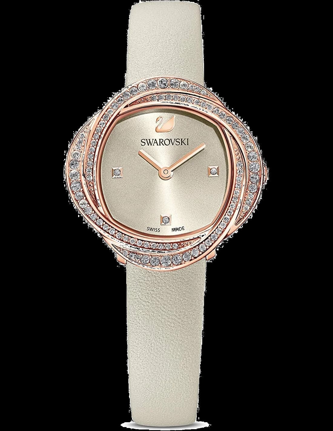 Swarovski 5552424 montre femme, cadran argenté avec bracelet cuir beige