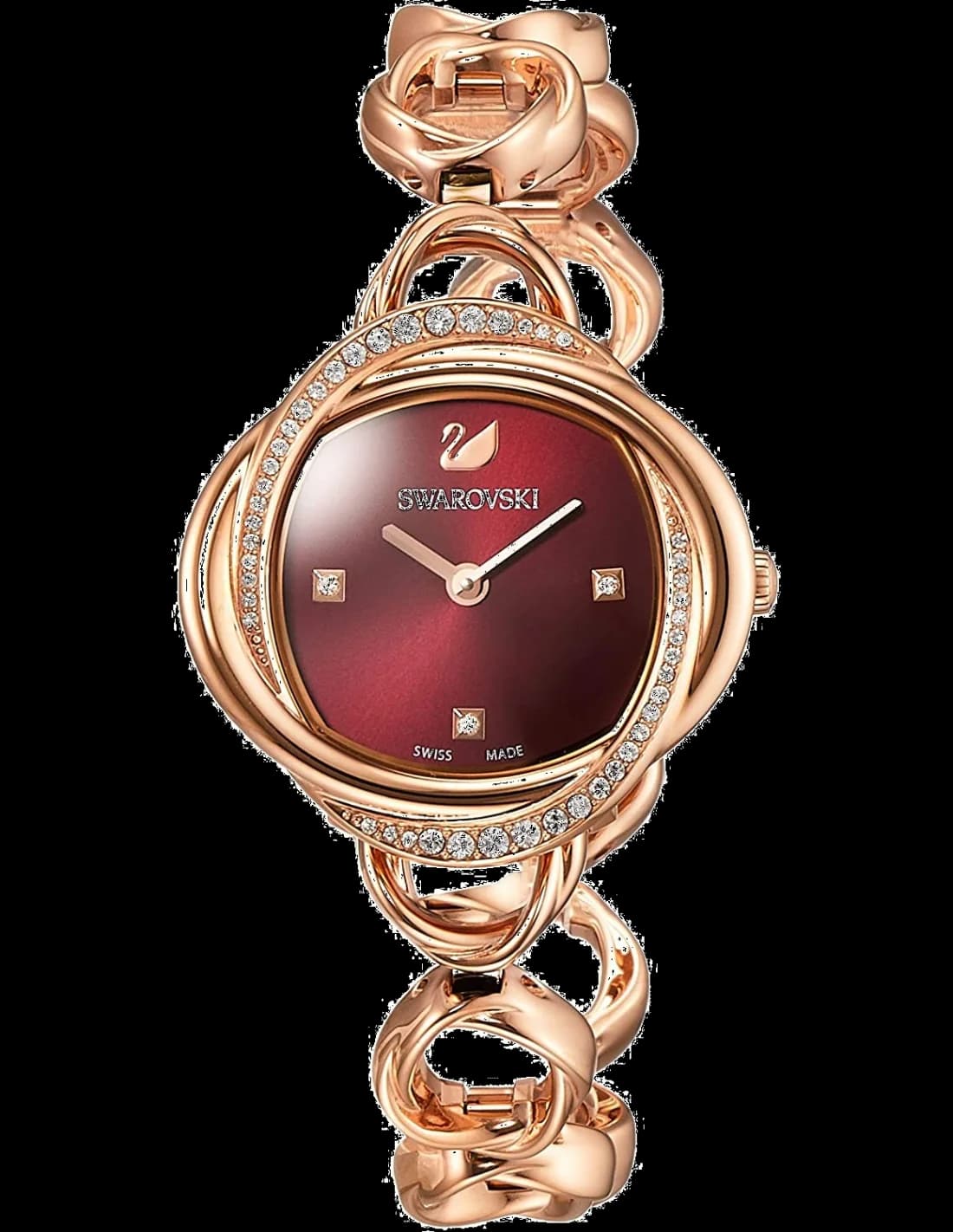 Swarovski 5552783 montre femme, acier or rose, cadran bordeaux