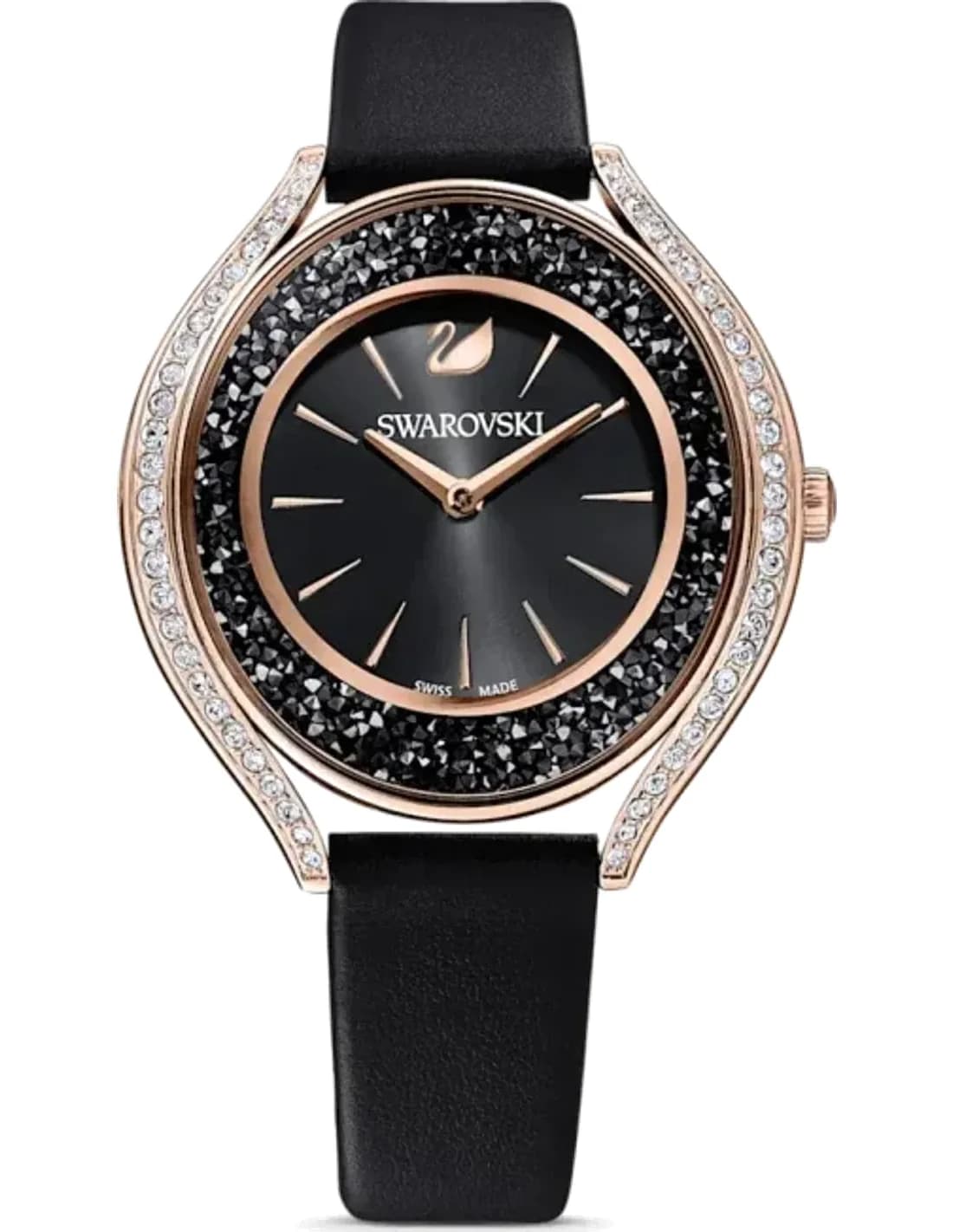 Montre Femme Swarovski 5558634 Crystalline Aura en Acier et Cuir Noir