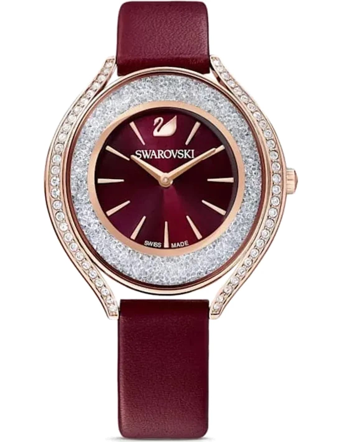Swarovski 5558637 montre femme, cadran bordeaux, bracelet cuir