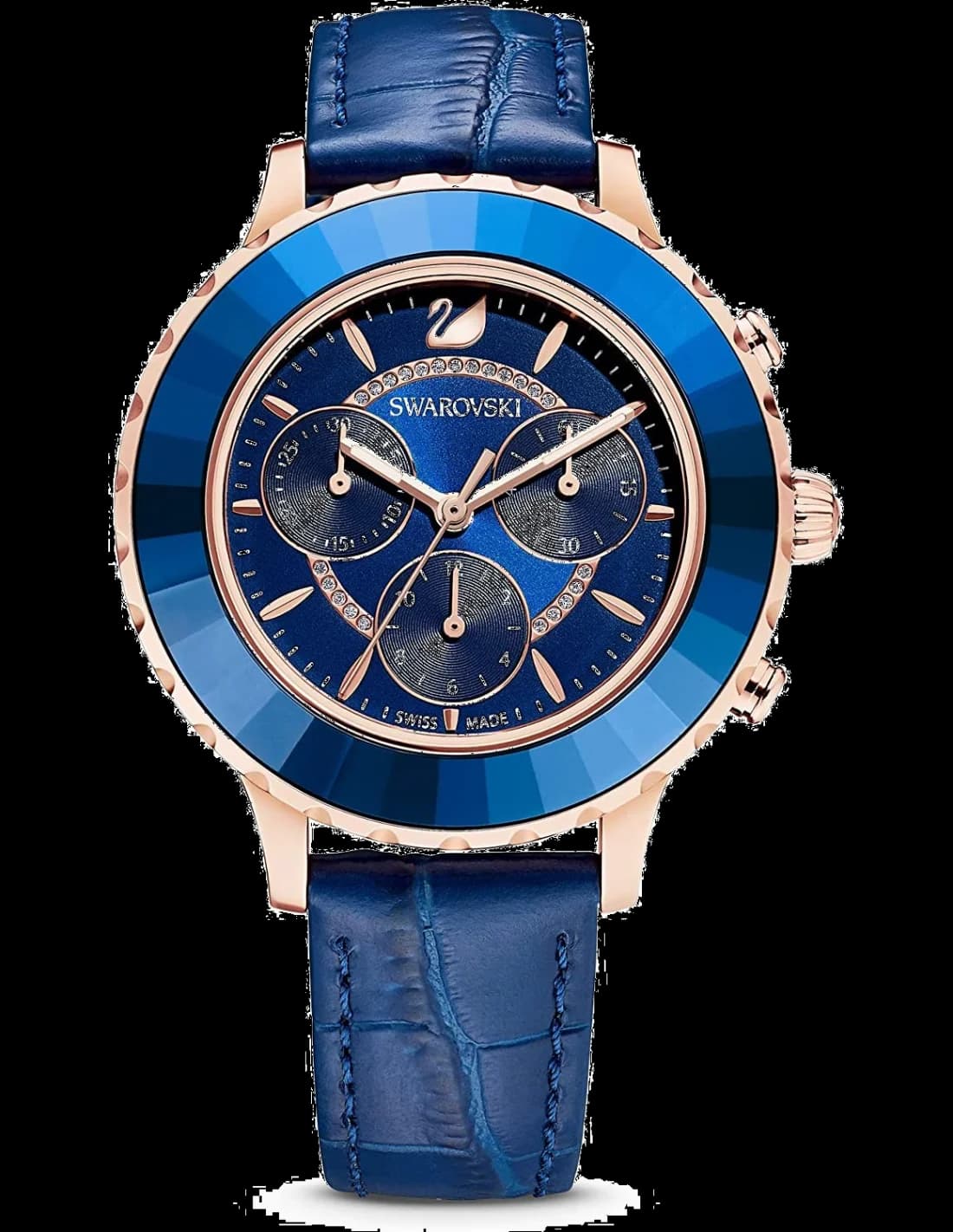 Swarovski 5563480 montre femme, chronographe bleu avec bracelet cuir