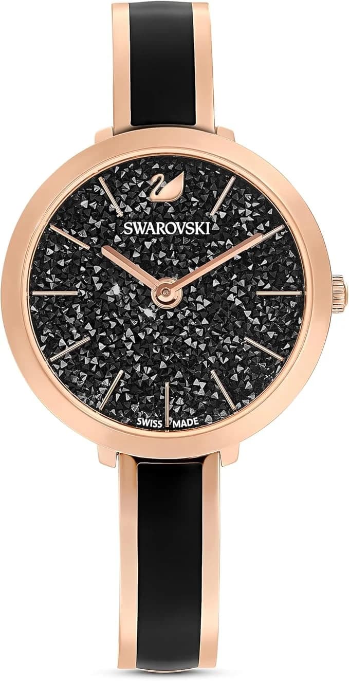 Swarovski 5580530 montre femme, au cadran noir sur bracelet acier bicolore