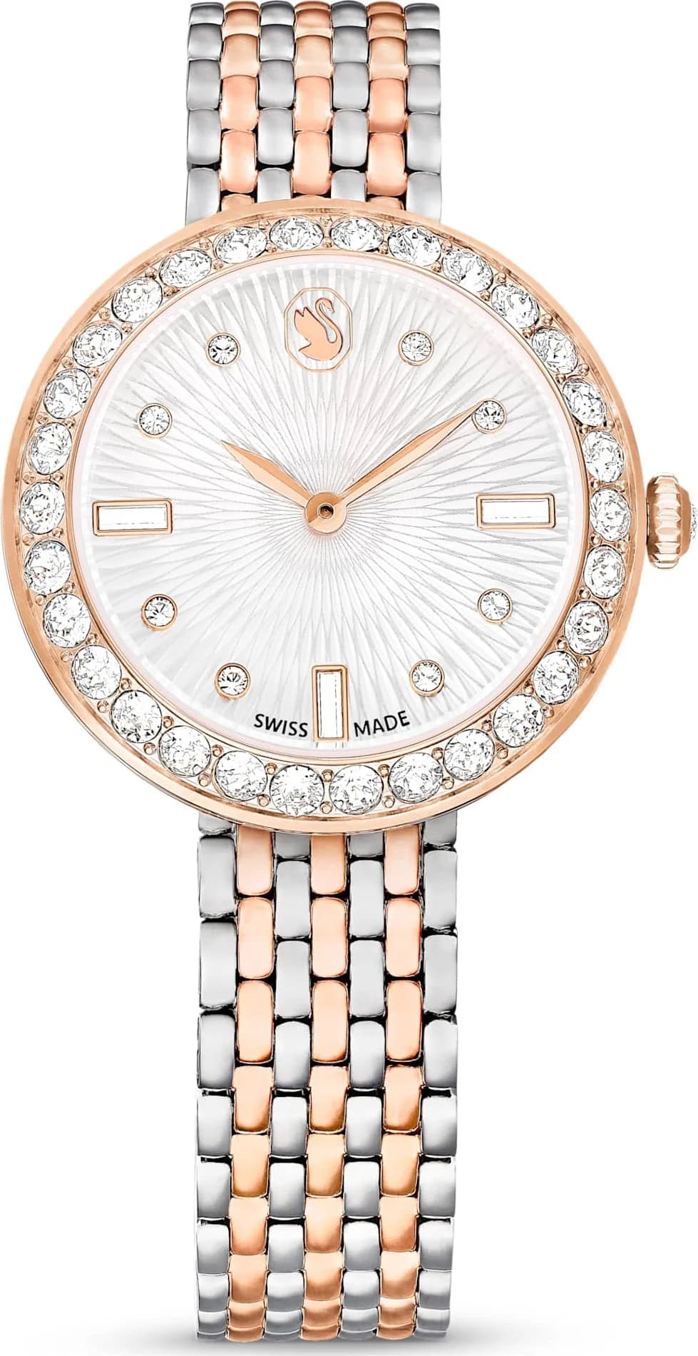 Swarovski 5672971 montre femme, cadran argent bracelet acier bicolore cristaux