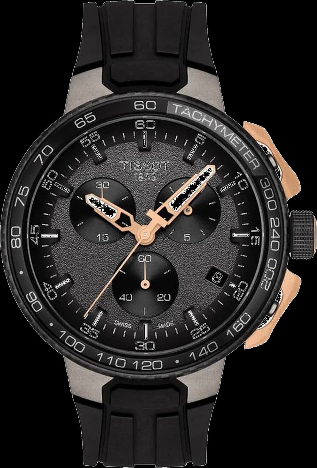 Tissot T1114173744107 montre homme, cadran noir, bracelet silicone noir et rose