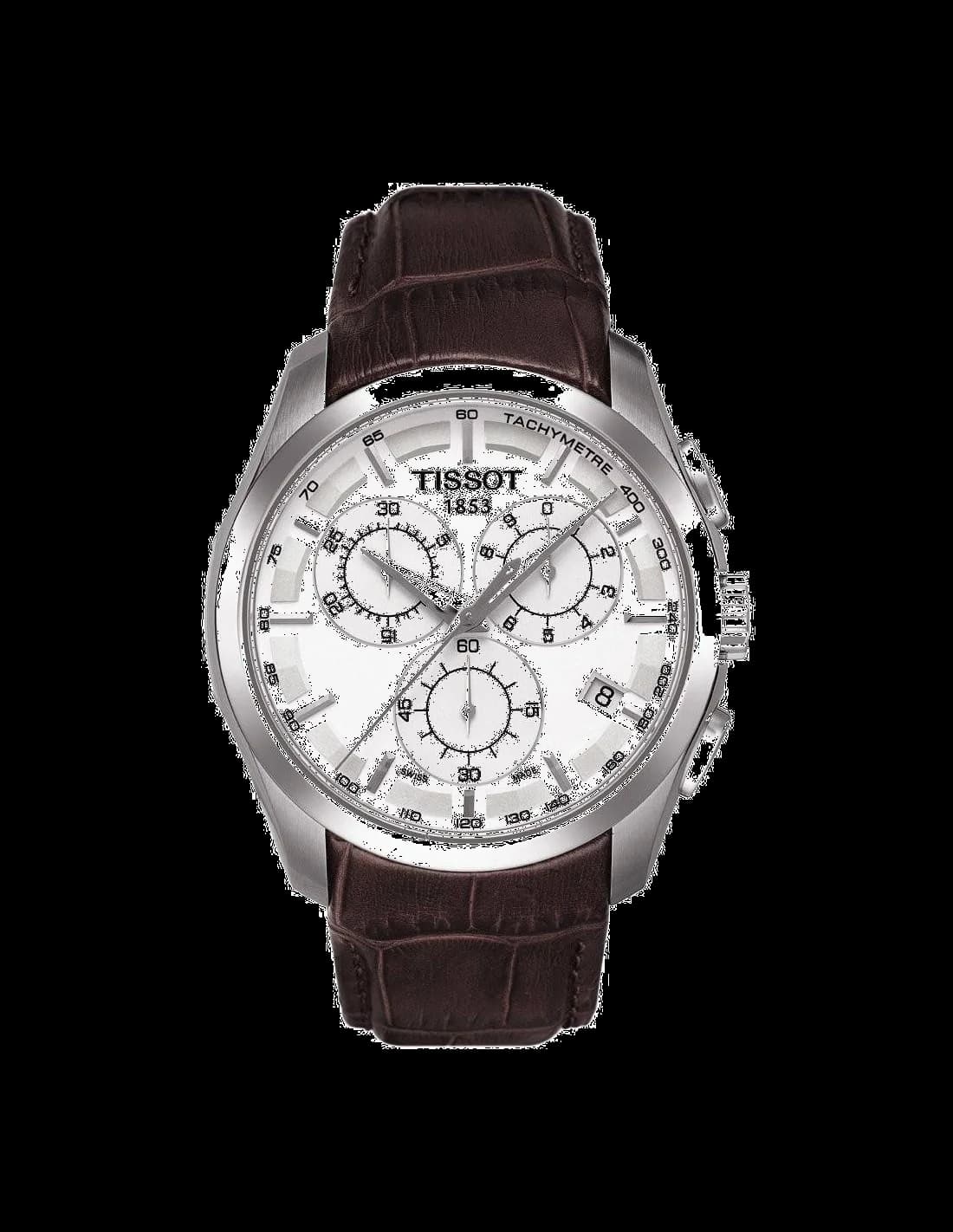 Tissot T0356171603100 montre homme, chronographe blanc sur cuir marron