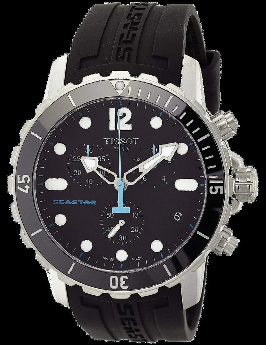 Tissot T0664171705700 montre homme, cadran noir, acier et gomme noire