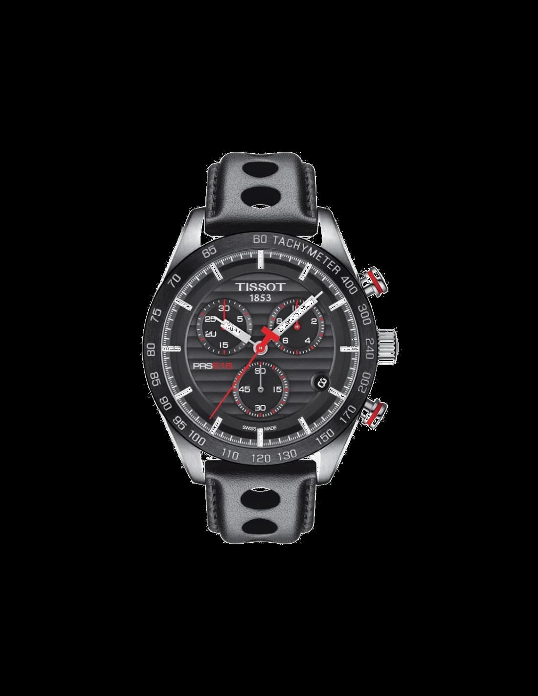Tissot T1004171605100 montre homme, cadran noir, bracelet cuir perforé noir