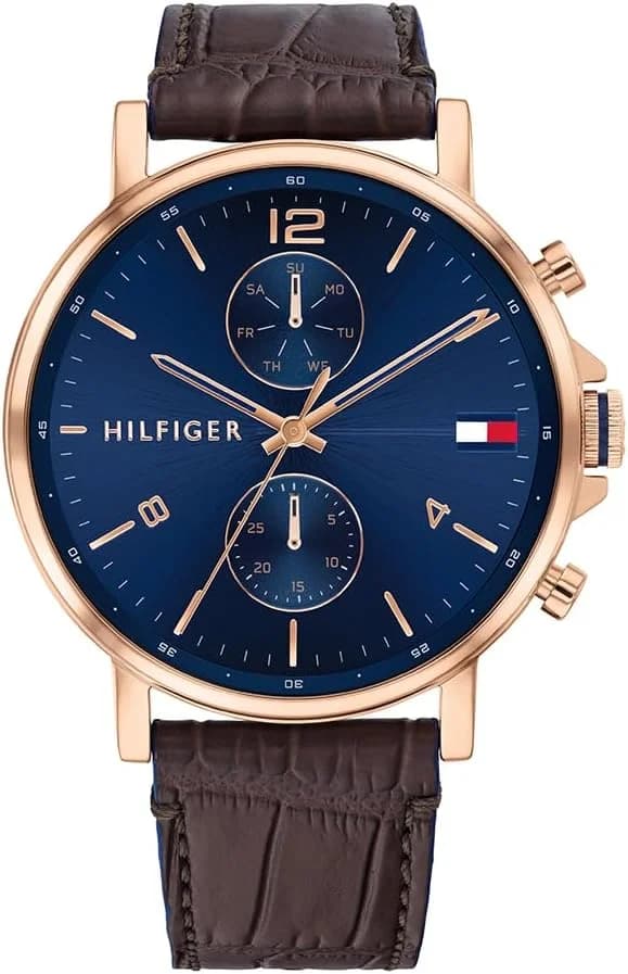 Tommy Hilfiger 1710418 montre homme, cadran bleu, bracelet cuir marron