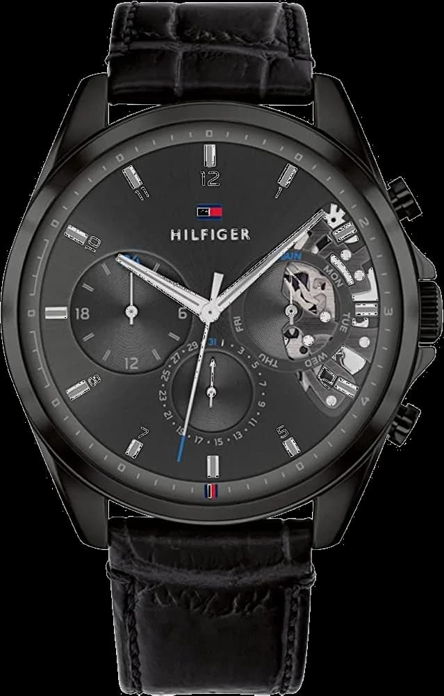 Tommy Hilfiger 1710452 montre homme, squelette noir sur cuir marron